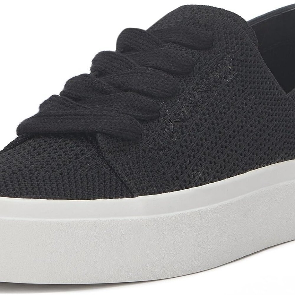 Women's Black Polyester Sneakers Size 7.5 Lace-Up Flat Heel Casual Comfort
